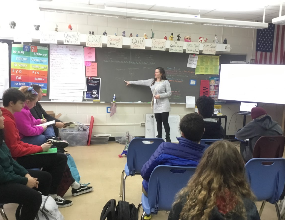 Teacher engaging with students